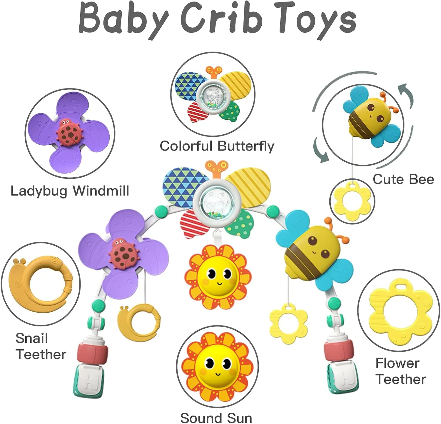 Adjustable Baby Stroller Arch Toys - Car Seat Toys Play Arch Crib Bassinet Toy Activity Arch with Fascinating Toy for Stimulating Baby's Senses Developing Motor Skills Infants Toddlers Gifts