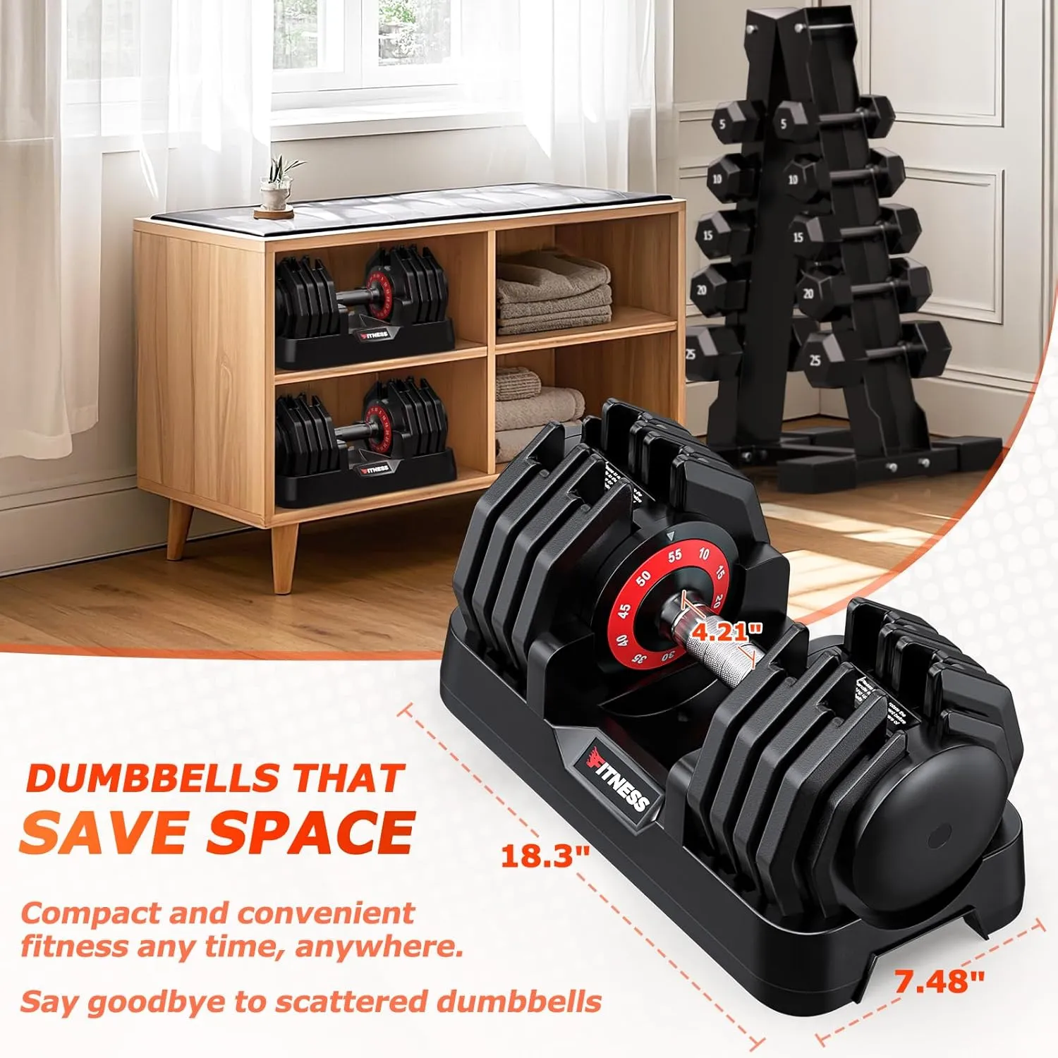 Adjustable Dumbbells Set of 2, 1-Sec Adjustable Weights Dumbbells Set, 5 in 1 Free Dumbbell with Anti-Slip Texture Handle, Weight Set For Home Gym Suit both Men and Women