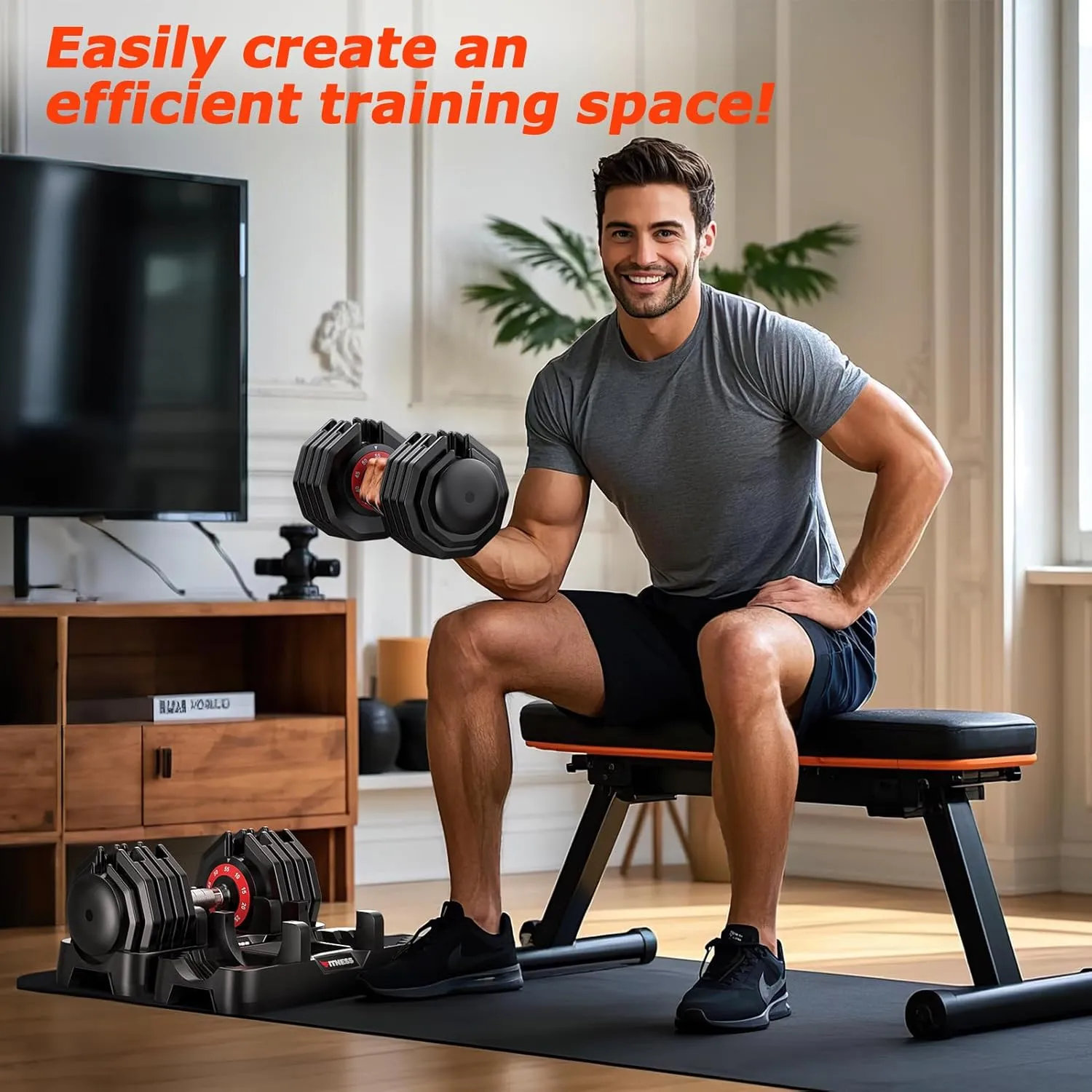 Adjustable Dumbbells Set of 2, 1-Sec Adjustable Weights Dumbbells Set, 5 in 1 Free Dumbbell with Anti-Slip Texture Handle, Weight Set For Home Gym Suit both Men and Women