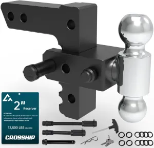 Adjustable Trailer Hitch - Heavy Duty Aluminum Drop Hitch - Fits 2" Receiver, 6" Drop/Rise, for Truck, SUV, RV(12500 lbs GTW)