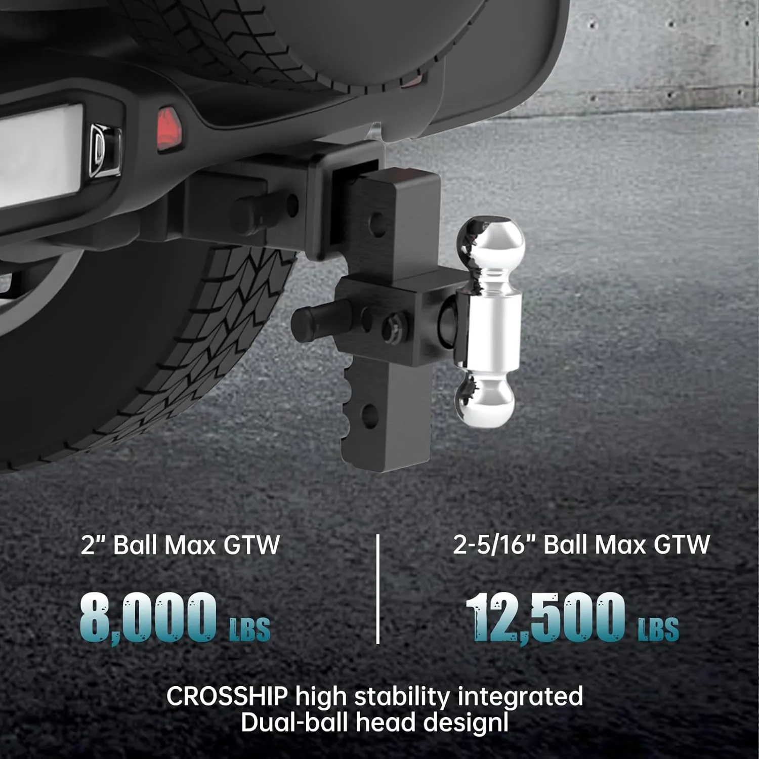 Adjustable Trailer Hitch - Heavy Duty Aluminum Drop Hitch - Fits 2" Receiver, 6" Drop/Rise, for Truck, SUV, RV(12500 lbs GTW)