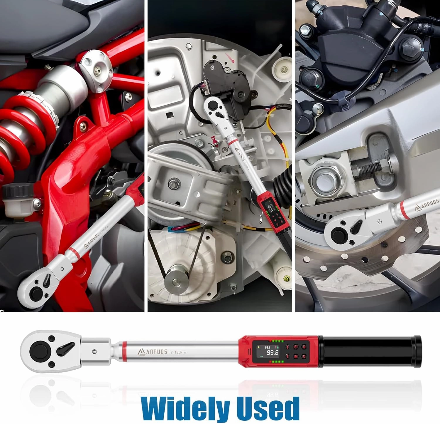 Adjustable Digital Torque Wrench, 1.5-99.6 Ft.lb/2-135 Nm, Hvac Torque Wrench with 45mm Jaw, 1/2 Drive Ratchet, ±1% Accuracy, Vibration, Buzzer and LED Indicator for Split AC, Moto, Car