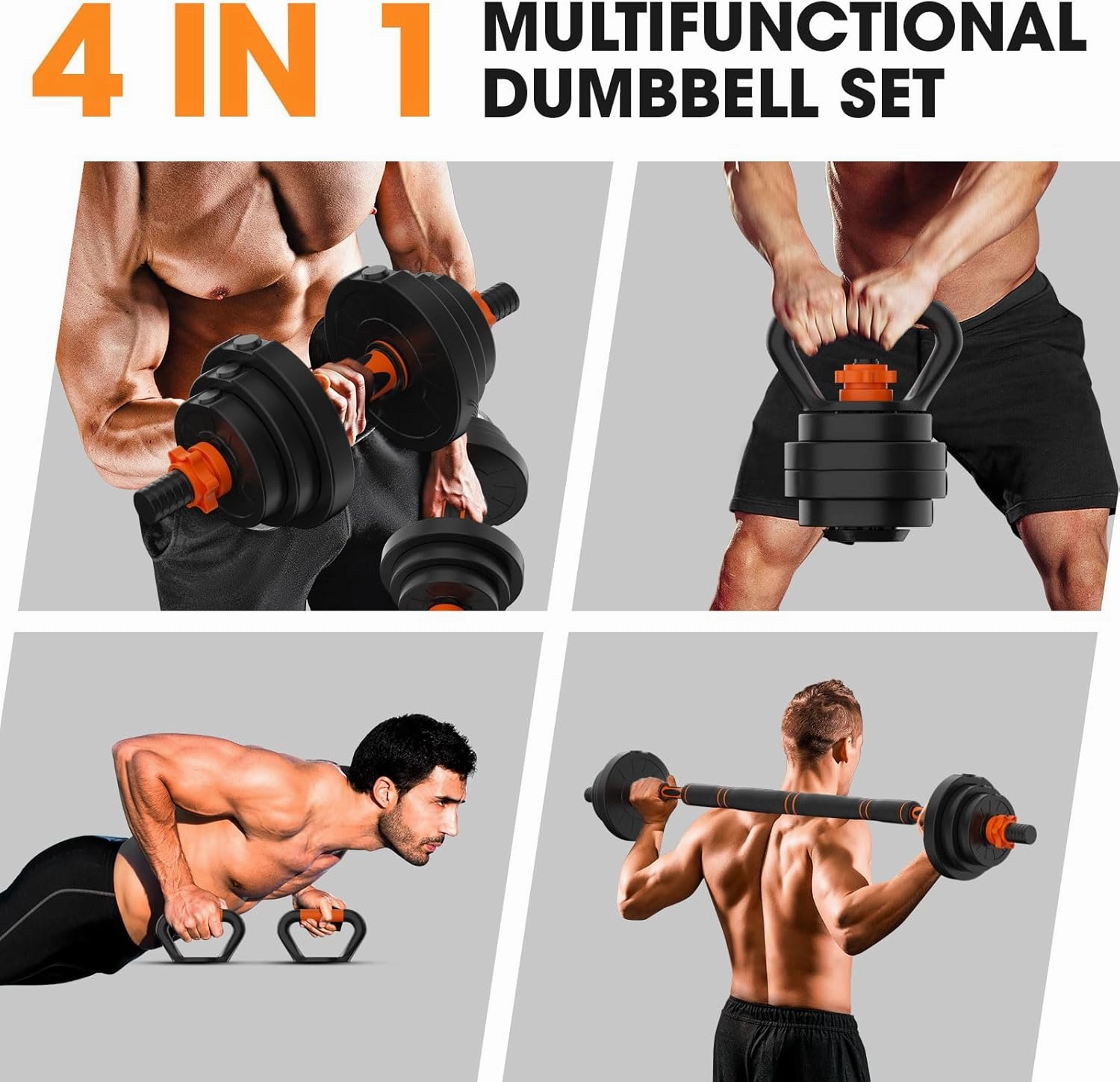 Adjustable Dumbbell Set 20LBS/50LBS/70LBS/90LBS Free Weights Dumbbells,4 in1 Weight Set,Dumbbell, Barbell, Kettlebell, Push-up, Home Gym Fitness Workout Equipment for Men Women