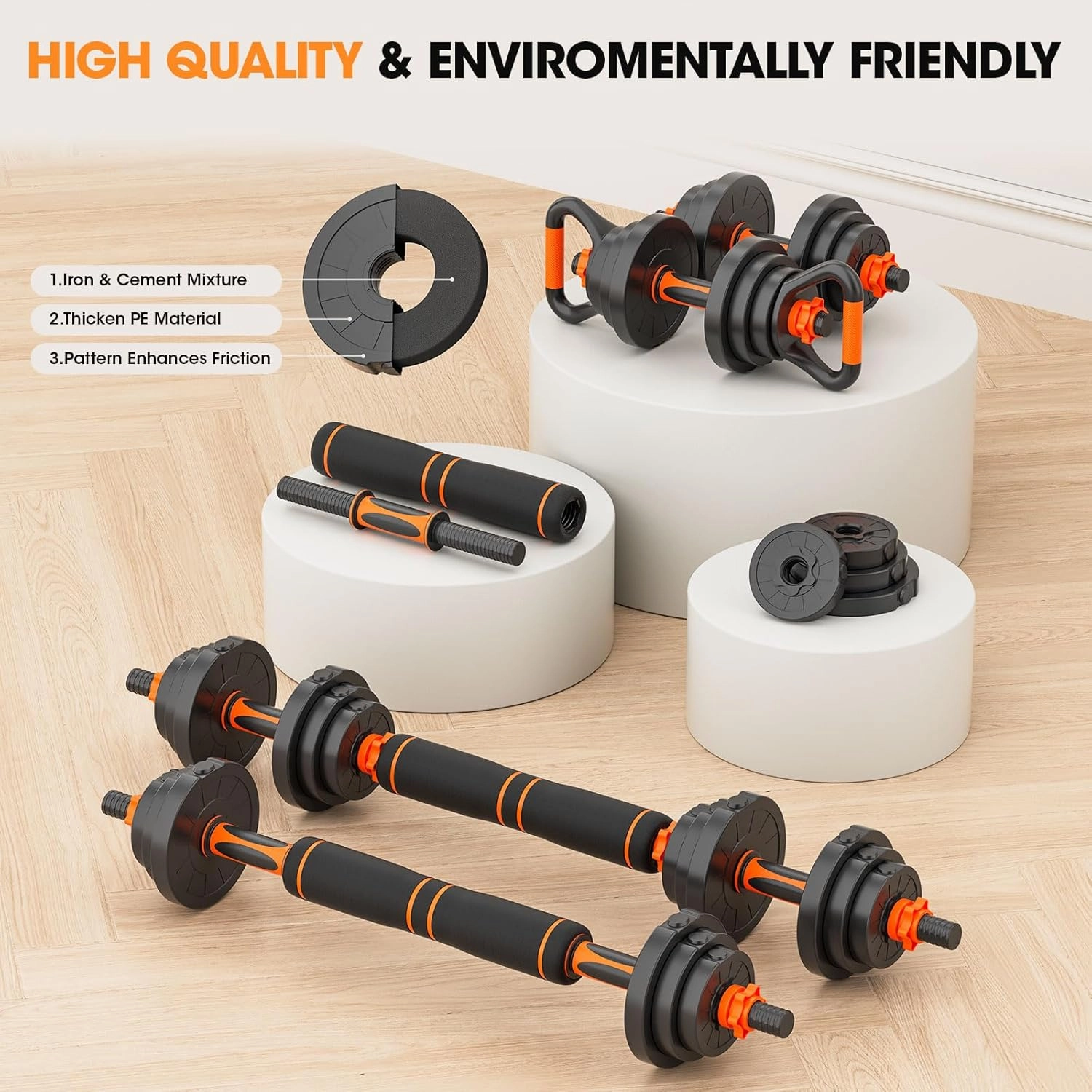 Adjustable Dumbbell Set 20LBS/50LBS/70LBS/90LBS Free Weights Dumbbells,4 in1 Weight Set,Dumbbell, Barbell, Kettlebell, Push-up, Home Gym Fitness Workout Equipment for Men Women