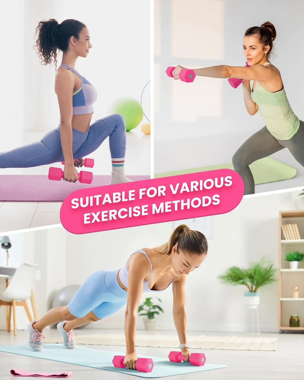 Adjustable Dumbbells Set, 4 in 1 Hand Weights Set for Women Men 10 LB/12 LB Dumbbell Pair Each 2lbs 3lbs 4lbs 5lbs Weights Dumbbell Set with TPU Soft Rubber Handle for Home Gym Exercise Fitness