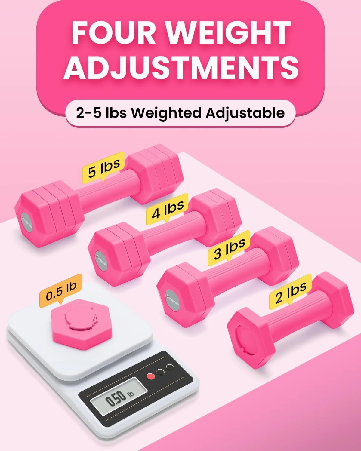 Adjustable Dumbbells Set, 4 in 1 Hand Weights Set for Women Men 10 LB/12 LB Dumbbell Pair Each 2lbs 3lbs 4lbs 5lbs Weights Dumbbell Set with TPU Soft Rubber Handle for Home Gym Exercise Fitness