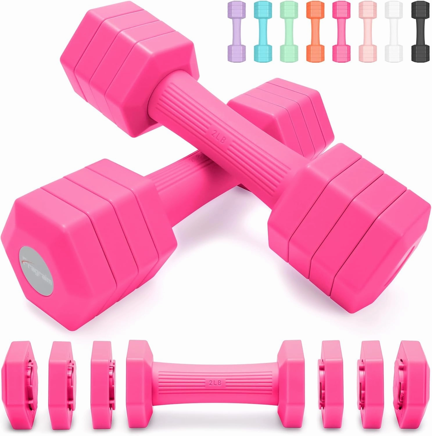 Adjustable Dumbbells Set, 4 in 1 Hand Weights Set for Women Men 10 LB/12 LB Dumbbell Pair Each 2lbs 3lbs 4lbs 5lbs Weights Dumbbell Set with TPU Soft Rubber Handle for Home Gym Exercise Fitness