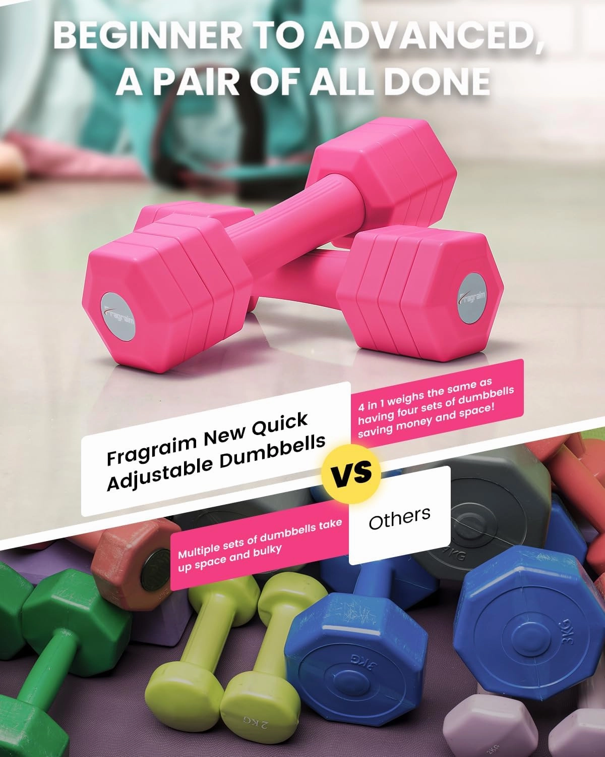Adjustable Dumbbells Set, 4 in 1 Hand Weights Set for Women Men 10 LB/12 LB Dumbbell Pair Each 2lbs 3lbs 4lbs 5lbs Weights Dumbbell Set with TPU Soft Rubber Handle for Home Gym Exercise Fitness
