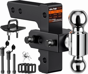 Adjustable Trailer Hitch with Hitch Tightener, Fits 2 Inch Receiver Heavy Duty Aluminum Tow Hitches with 6 Inch Drop/Rise for Truck 12,500 LBS GTW, Double Anti-Theft Locking Hitch Pins