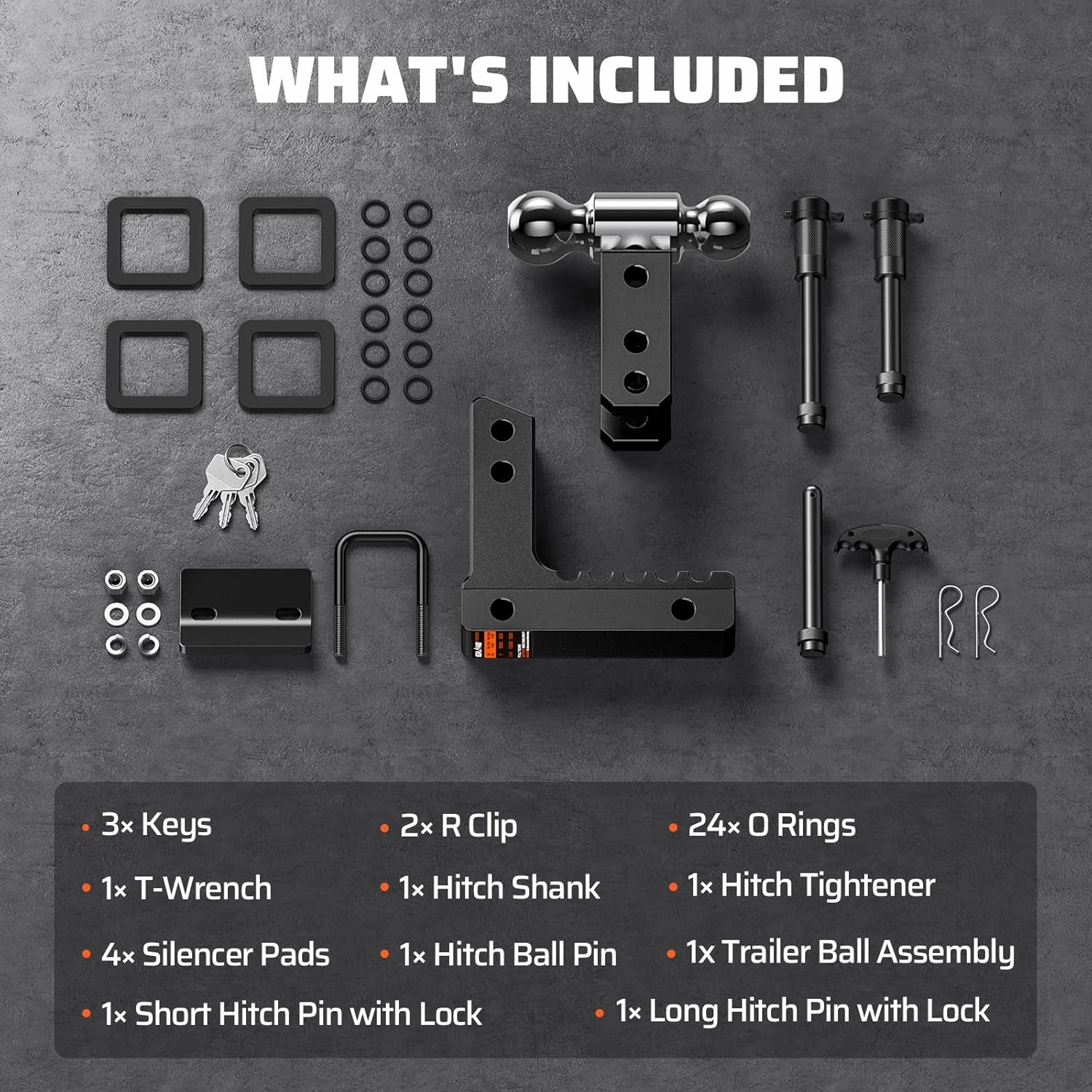 Adjustable Trailer Hitch with Hitch Tightener, Fits 2 Inch Receiver Heavy Duty Aluminum Tow Hitches with 6 Inch Drop/Rise for Truck 12,500 LBS GTW, Double Anti-Theft Locking Hitch Pins