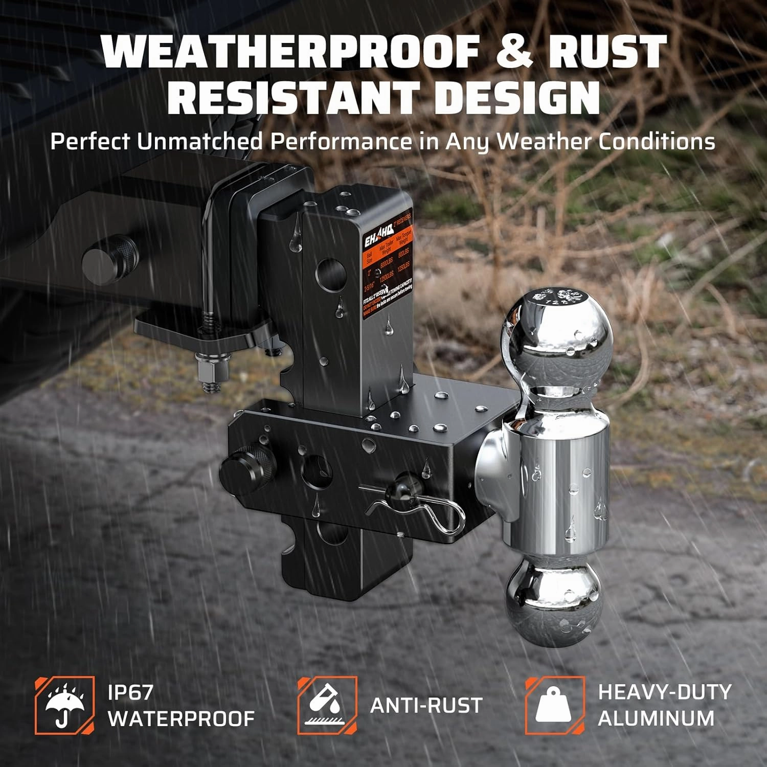 Adjustable Trailer Hitch with Hitch Tightener, Fits 2 Inch Receiver Heavy Duty Aluminum Tow Hitches with 6 Inch Drop/Rise for Truck 12,500 LBS GTW, Double Anti-Theft Locking Hitch Pins