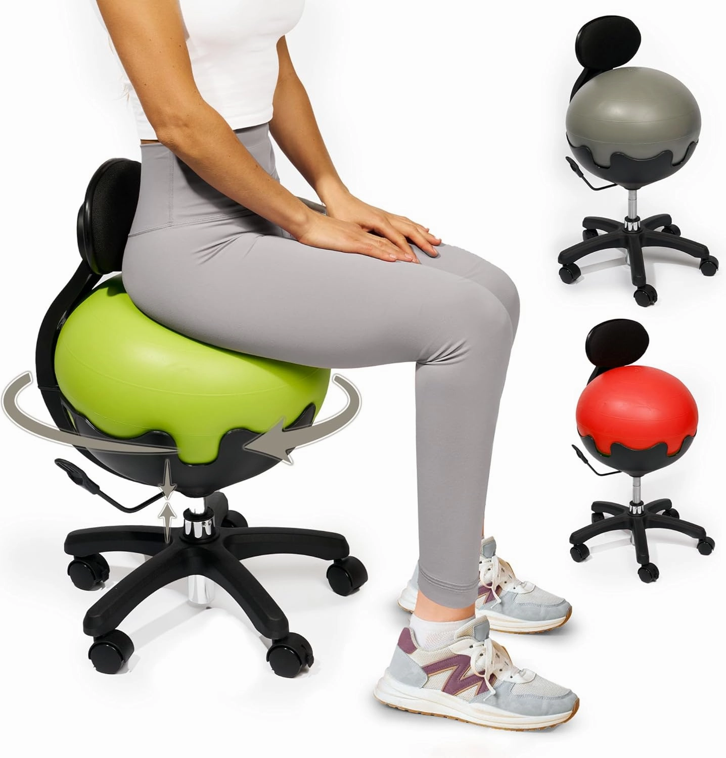 Aeromat Height Adjustable Yoga Ball Chair - Spine Alignment Office Chair with Back Support