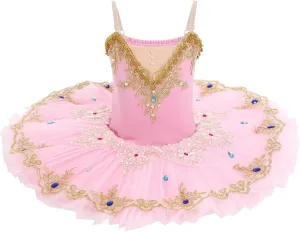 AFAVOM Girls Camisole Skirt Leotard Swan Lake Ballet Dance Outfit Sequin Platter Tutu Dress Ballerina Costume for Performance