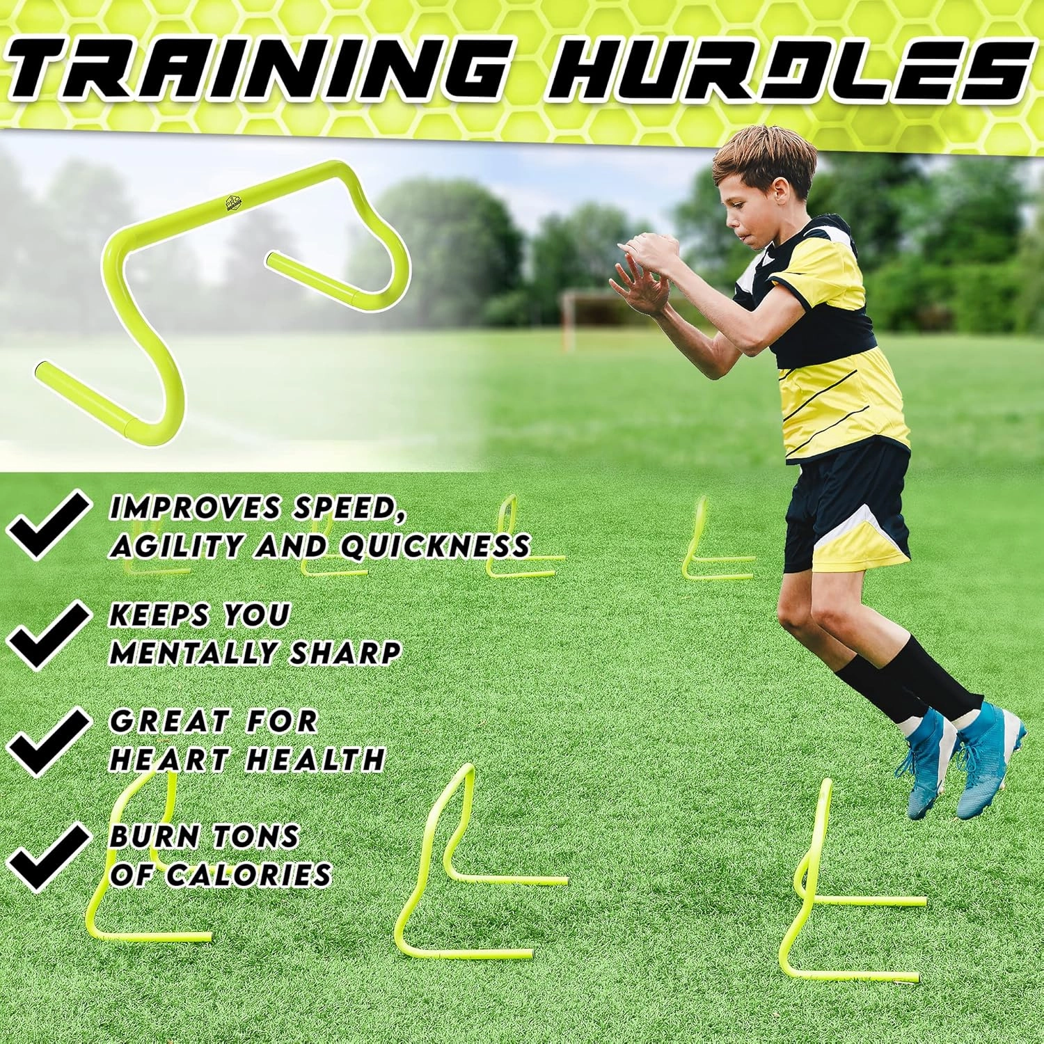 Agility Ladder Speed Training Equipment Includes 5 Speed Hurdles Agility Speed Ladder, Jump Rope, Cones, Soccer Training Equipment for Kids - Football Training Equipment