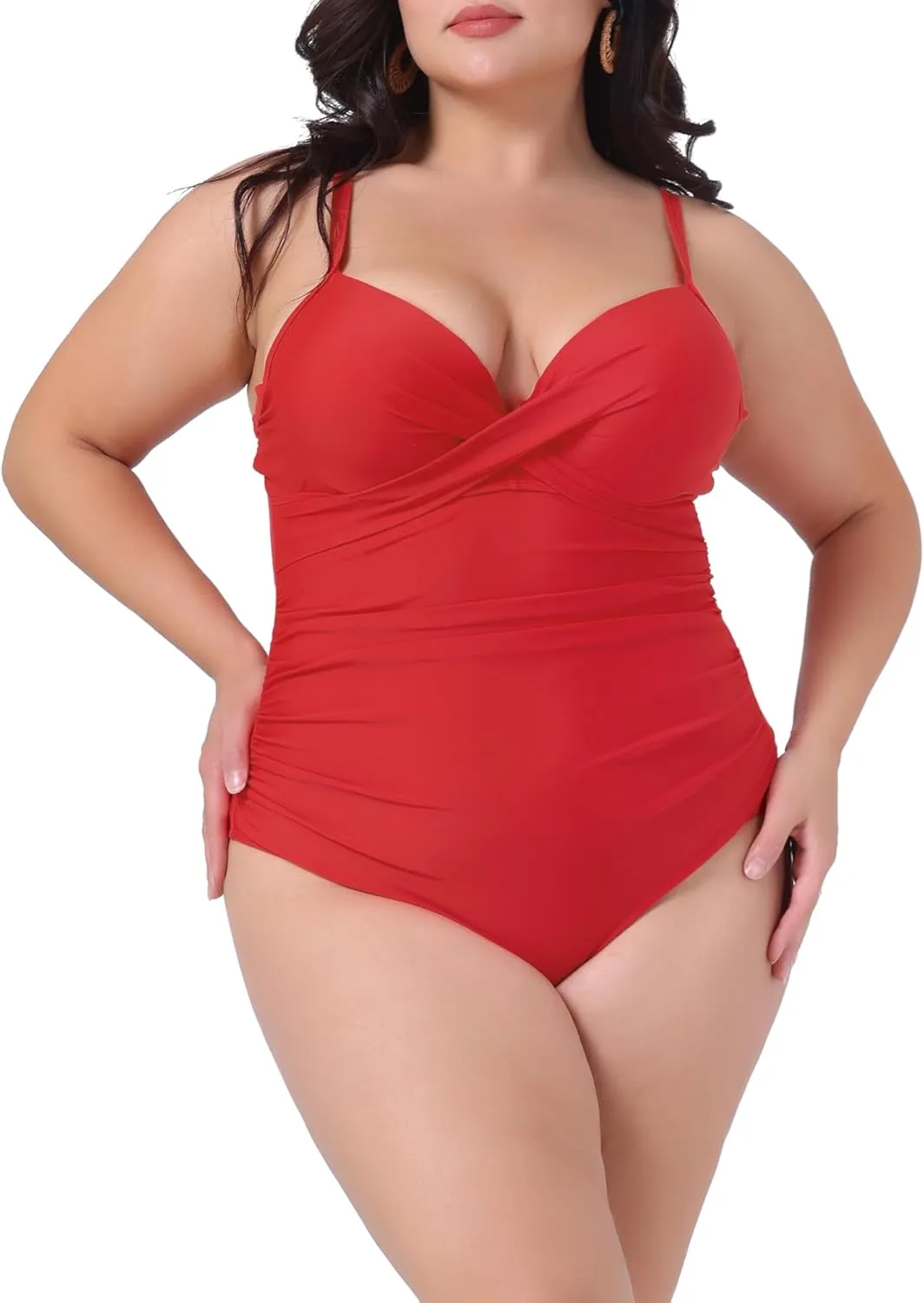 Agnes Orinda Plus Size Bikini for Women One Piece Bathing Suit Ruched Padded Slimming Swimsuit Swimwear