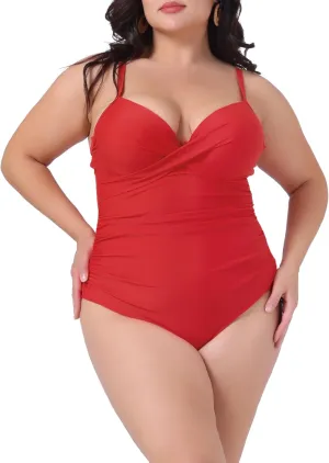 Agnes Orinda Plus Size Bikini for Women One Piece Bathing Suit Ruched Padded Slimming Swimsuit Swimwear