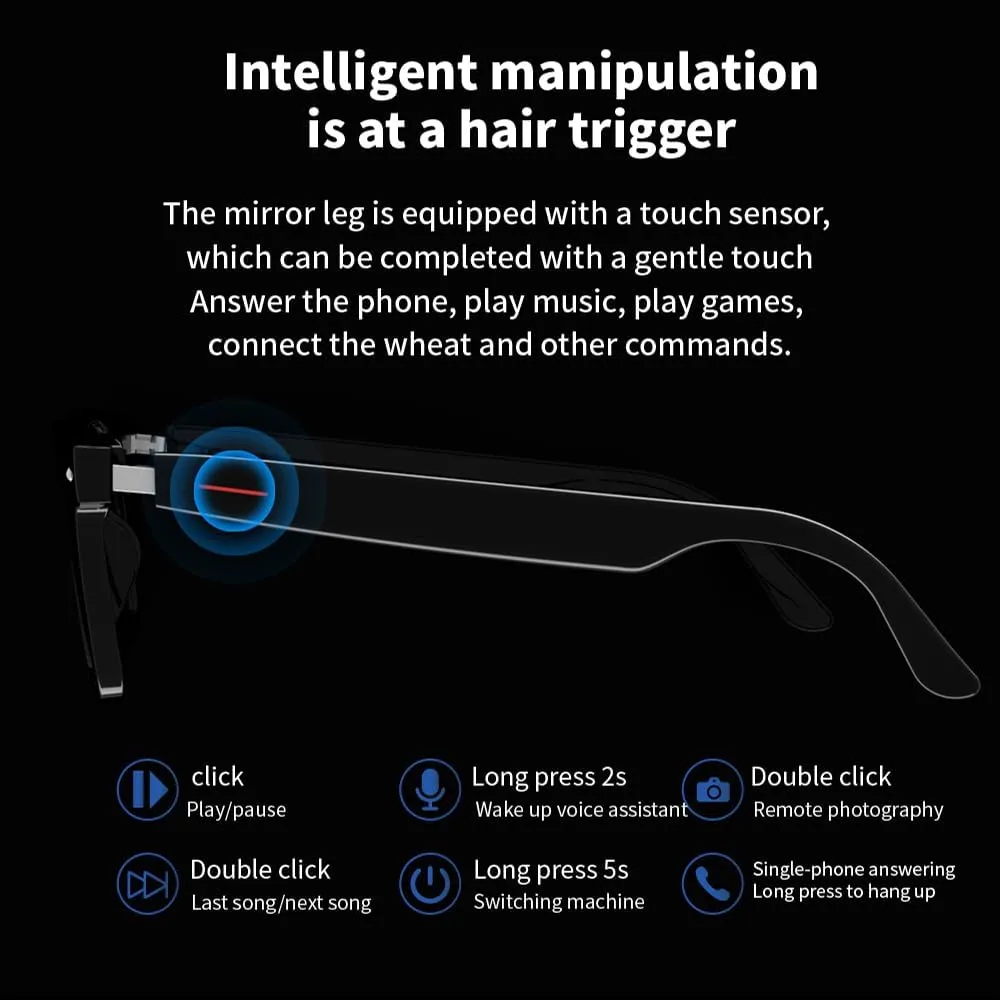 Ai Smart Translation Glasses Simultaneous Interpretation Glasses and Headphones, Bluetooth Language Translator for Men& Women-E13 Black