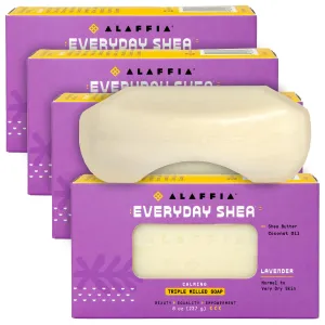 Alaffia EveryDay Shea Soap Bar - Body Soap, Natural Coconut Oil, Shea Butter & Aromatic Plant Extracts, Ergonomic Bar Soap, Lavender Scent, 8 Oz Ea (Pack of 4)