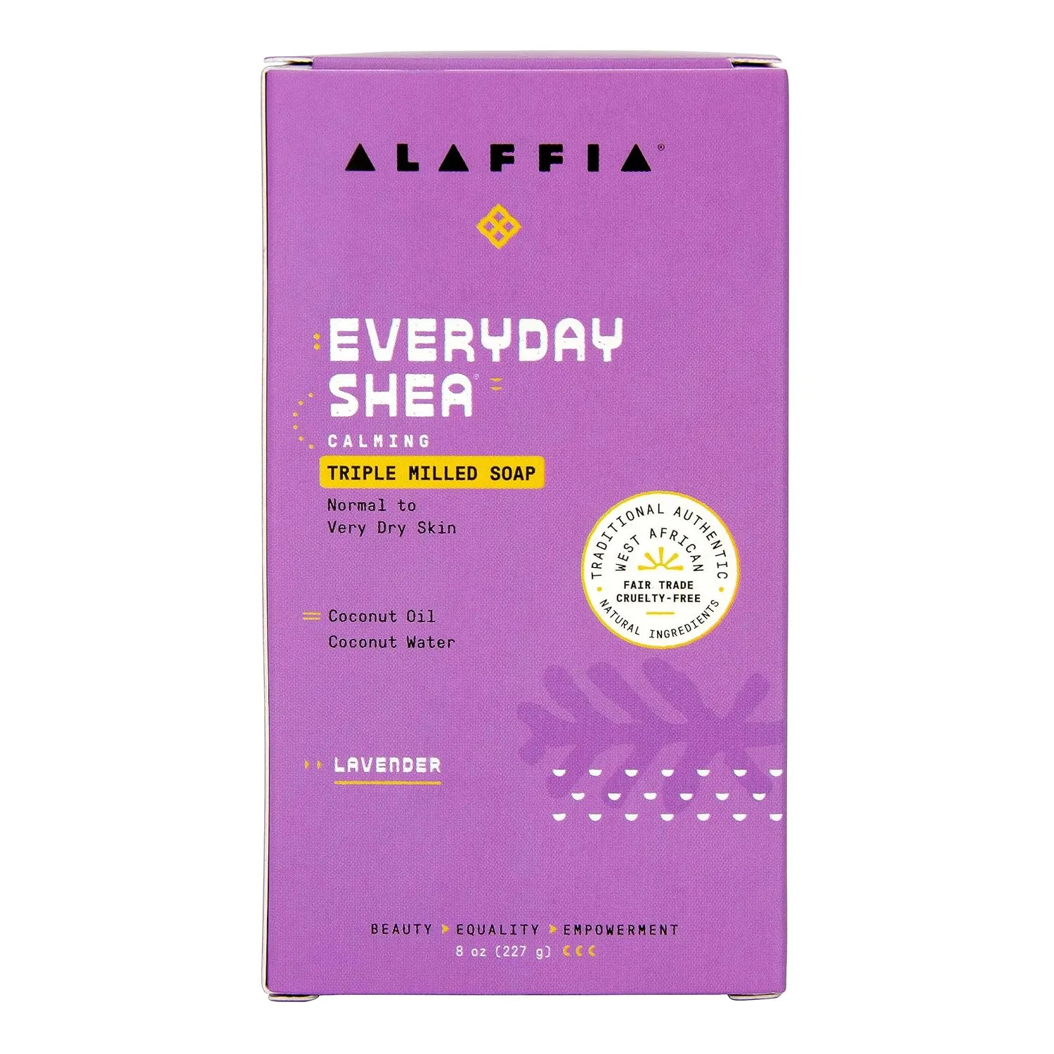 Alaffia EveryDay Shea Soap Bar - Body Soap, Natural Coconut Oil, Shea Butter & Aromatic Plant Extracts, Ergonomic Bar Soap, Lavender Scent, 8 Oz Ea (Pack of 4)