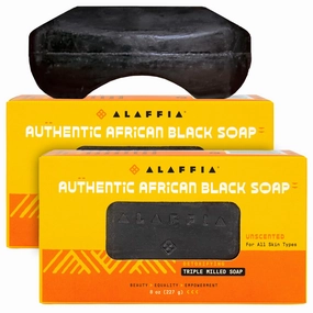 Alaffia Authentic African Black Soap, Unscented, 2-Pack – Detoxifying, Multi-Purpose Triple-Milled Body Soap with Shea Butter for Soft, Hydrated Skin, 8 Oz Ea