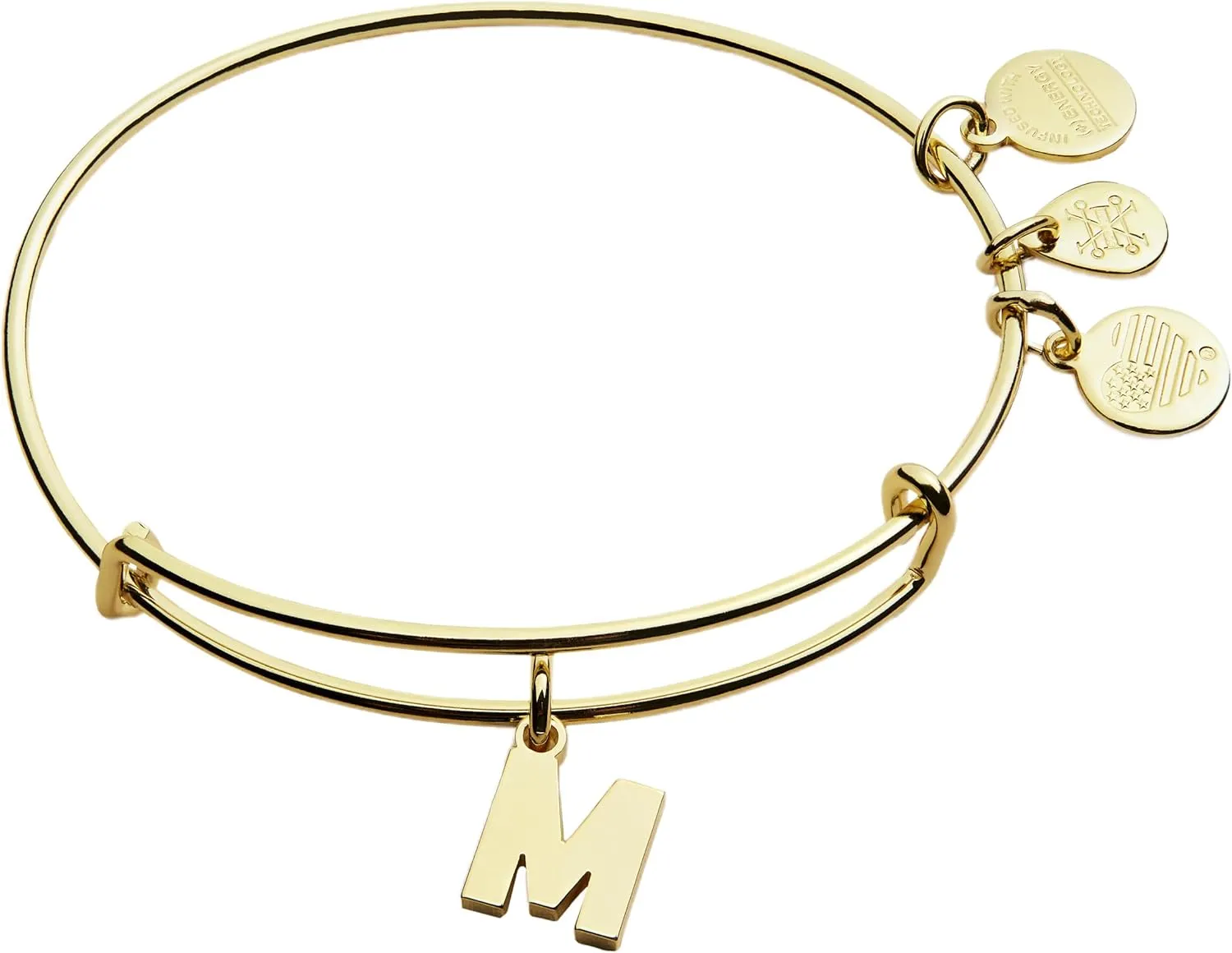 Alex and Ani Expandable Bangle for Women, Initials A to Z Letter Charms, Shiny Finish, 2 to 3.5 in
