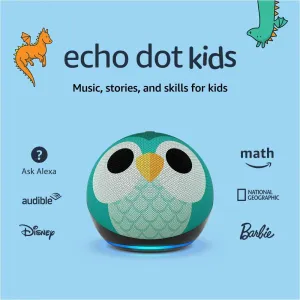 Amazon Echo Dot Kids with Alexa (newest model), Designed for kids, with parental controls, Includes 1 Year of Amazon Kids , Owl