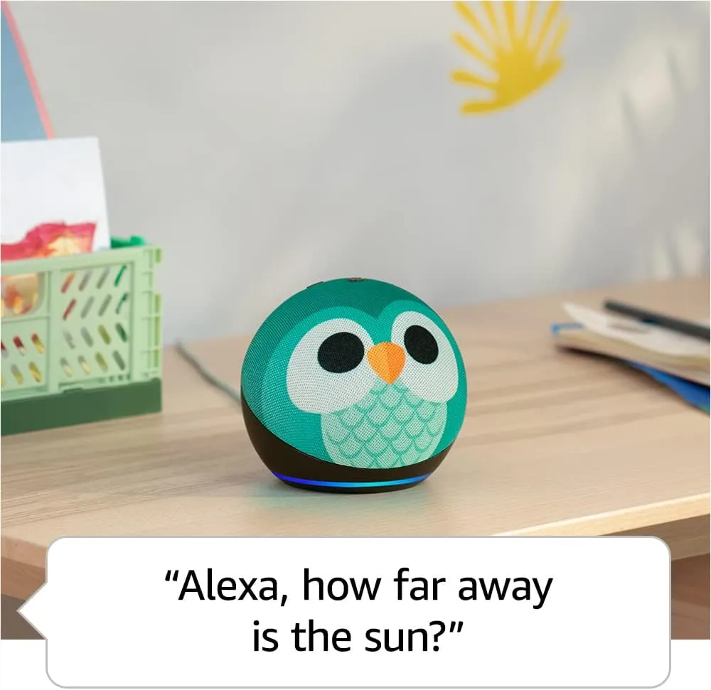 Amazon Echo Dot Kids with Alexa (newest model), Designed for kids, with parental controls, Includes 1 Year of Amazon Kids , Owl