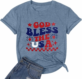 American Flag Graphic Tees for Women 4th of July Patriotic Shirts Cute Sunflower Short Sleeve Tops