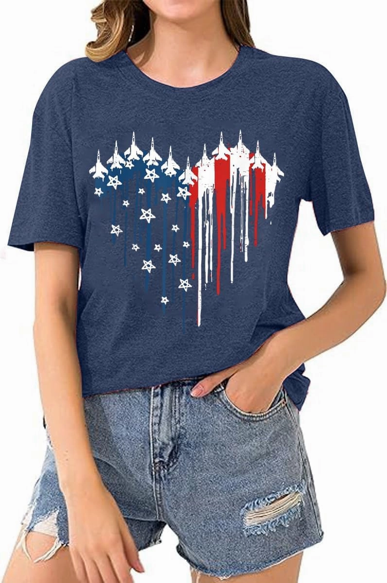 American Flag Graphic Tees for Women 4th of July Patriotic Shirts Cute Sunflower Short Sleeve Tops