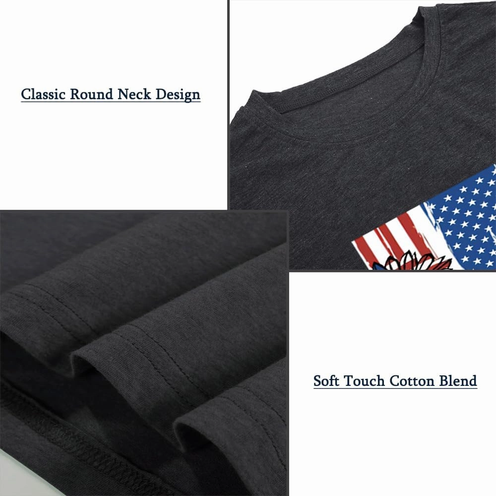 American Flag Graphic Tees for Women 4th of July Patriotic Shirts Cute Sunflower Short Sleeve Tops