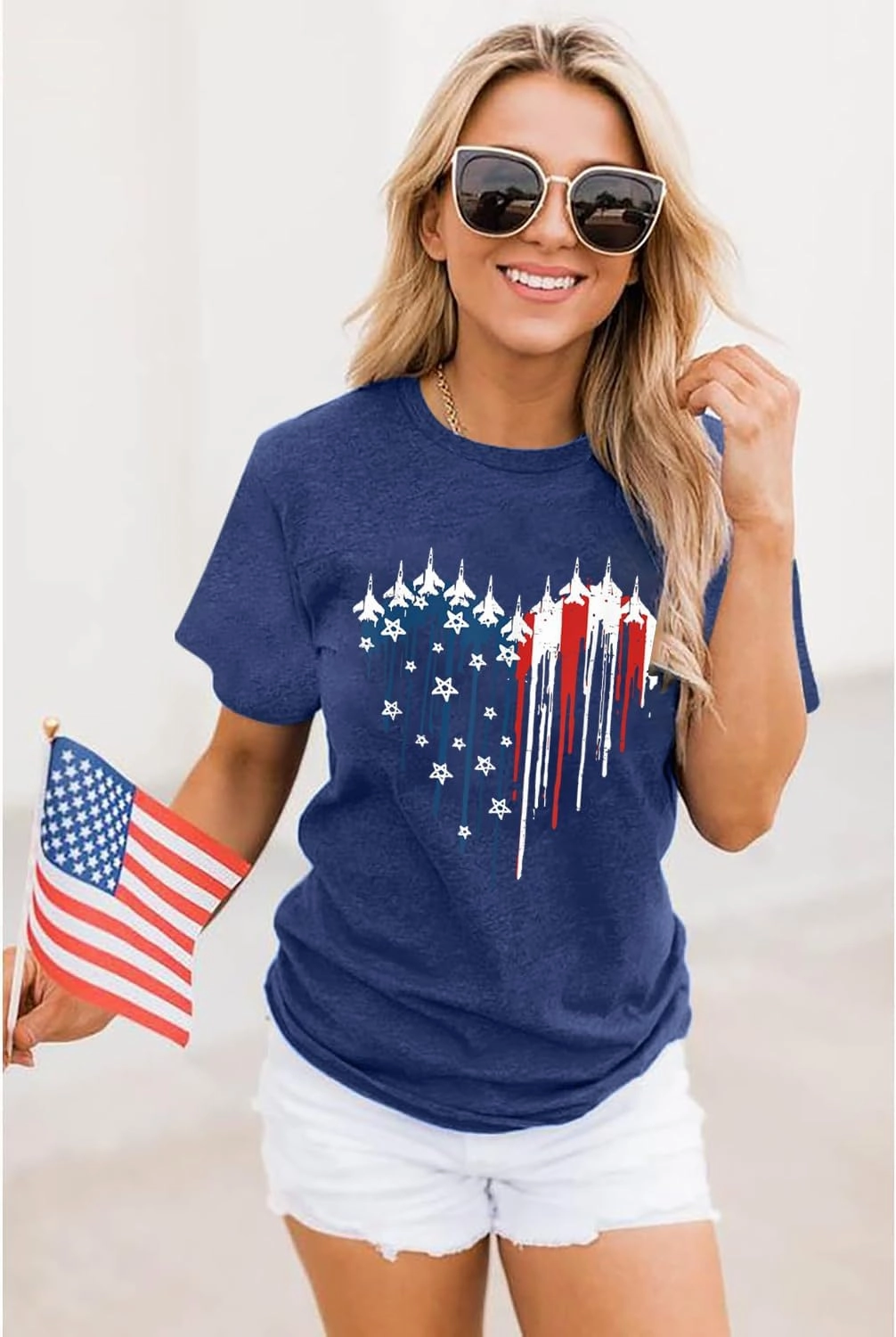 American Flag Graphic Tees for Women 4th of July Patriotic Shirts Cute Sunflower Short Sleeve Tops