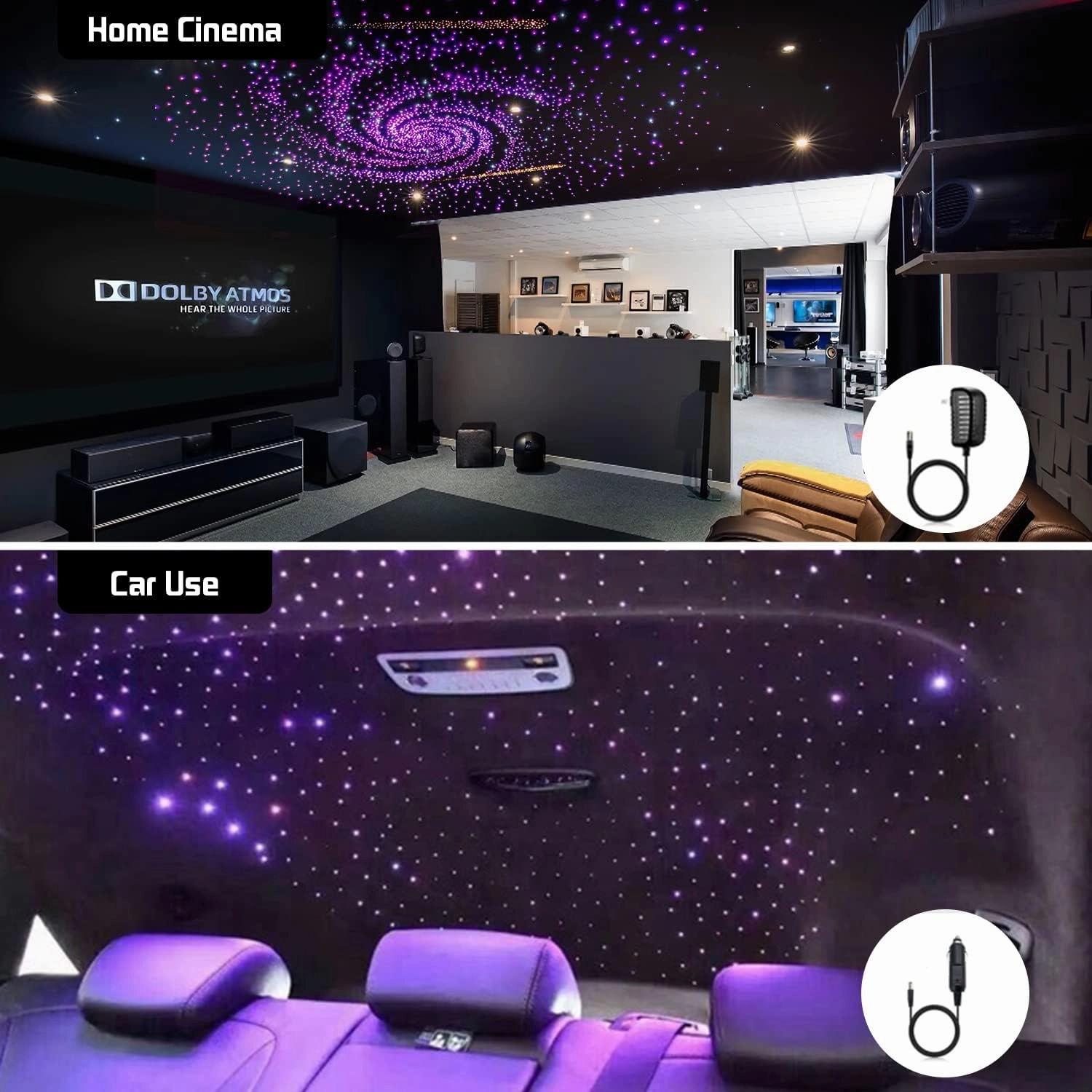 AMKI 16W Fiber Optic Lights,Starlight Headliner Light Kit APP/Remote Control Sound Activated Mode for Car&Home Decoration,Optical Fiber Cable Strands 0.75mm/0.03in 13.1ft/4m 550pcs