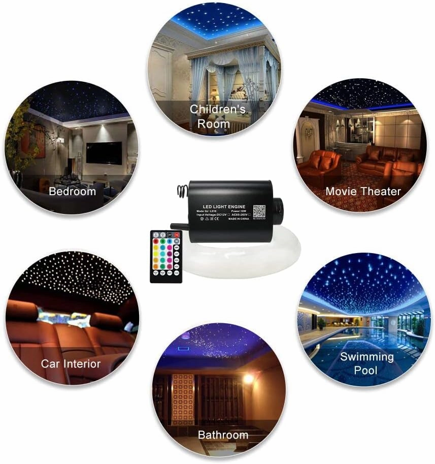 AMKI 16W Fiber Optic Lights,Starlight Headliner Light Kit APP/Remote Control Sound Activated Mode for Car&Home Decoration,Optical Fiber Cable Strands 0.75mm/0.03in 13.1ft/4m 550pcs