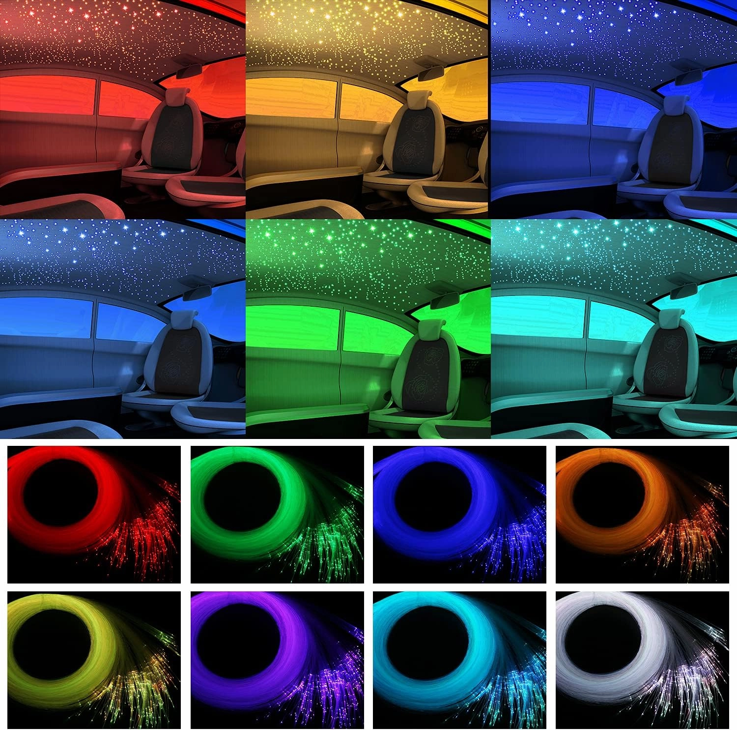 AMKI 16W Fiber Optic Lights,Starlight Headliner Light Kit APP/Remote Control Sound Activated Mode for Car&Home Decoration,Optical Fiber Cable Strands 0.75mm/0.03in 13.1ft/4m 550pcs