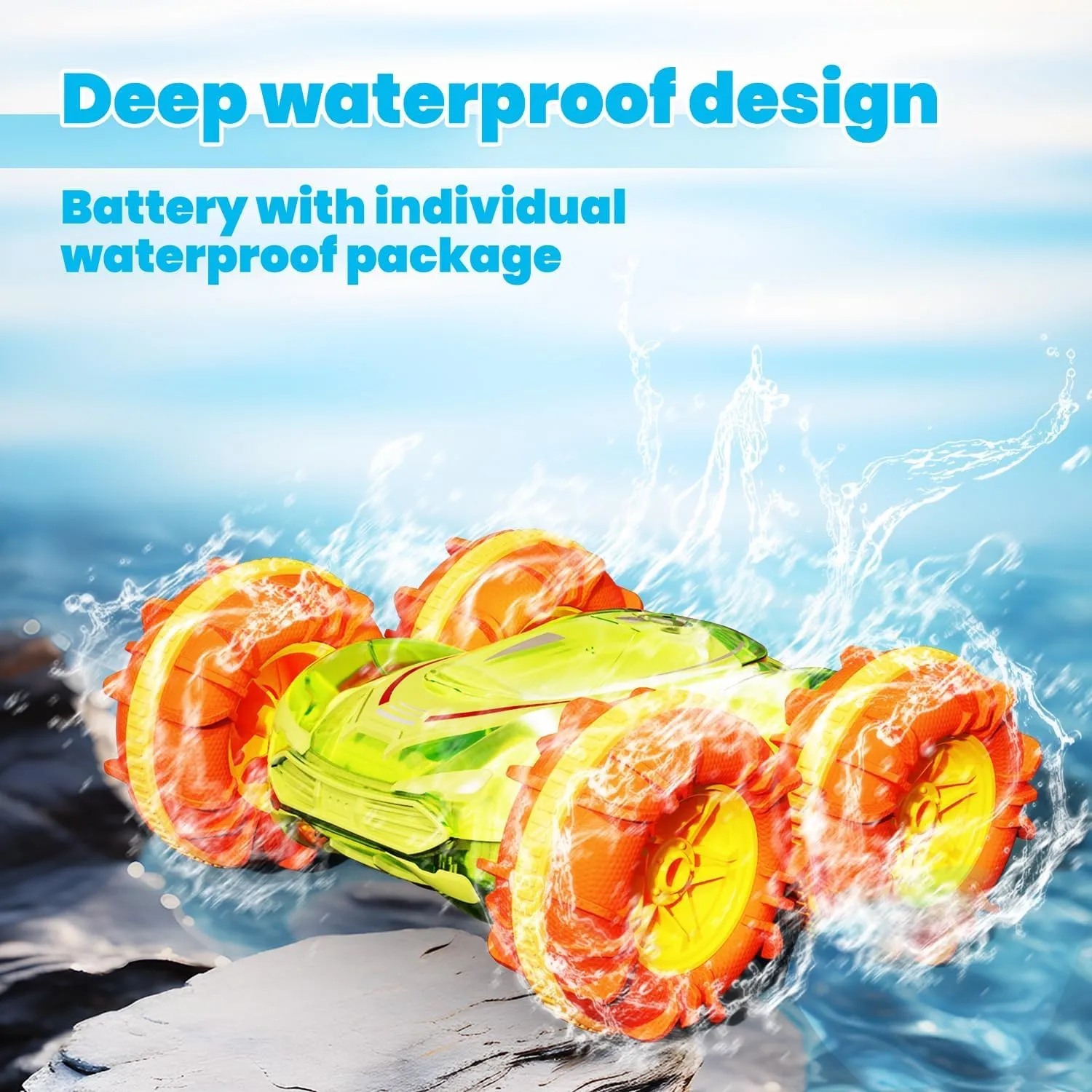 Amphibious Remote Control Car, 4WD RC Stunt Cars Waterproof 360°Rotation Gesture Drift Car with Lights, 2.4Ghz All Terrain Pool Land Toys Gift for 6-14 Ages Kids Boys Girls (Transparent Green)