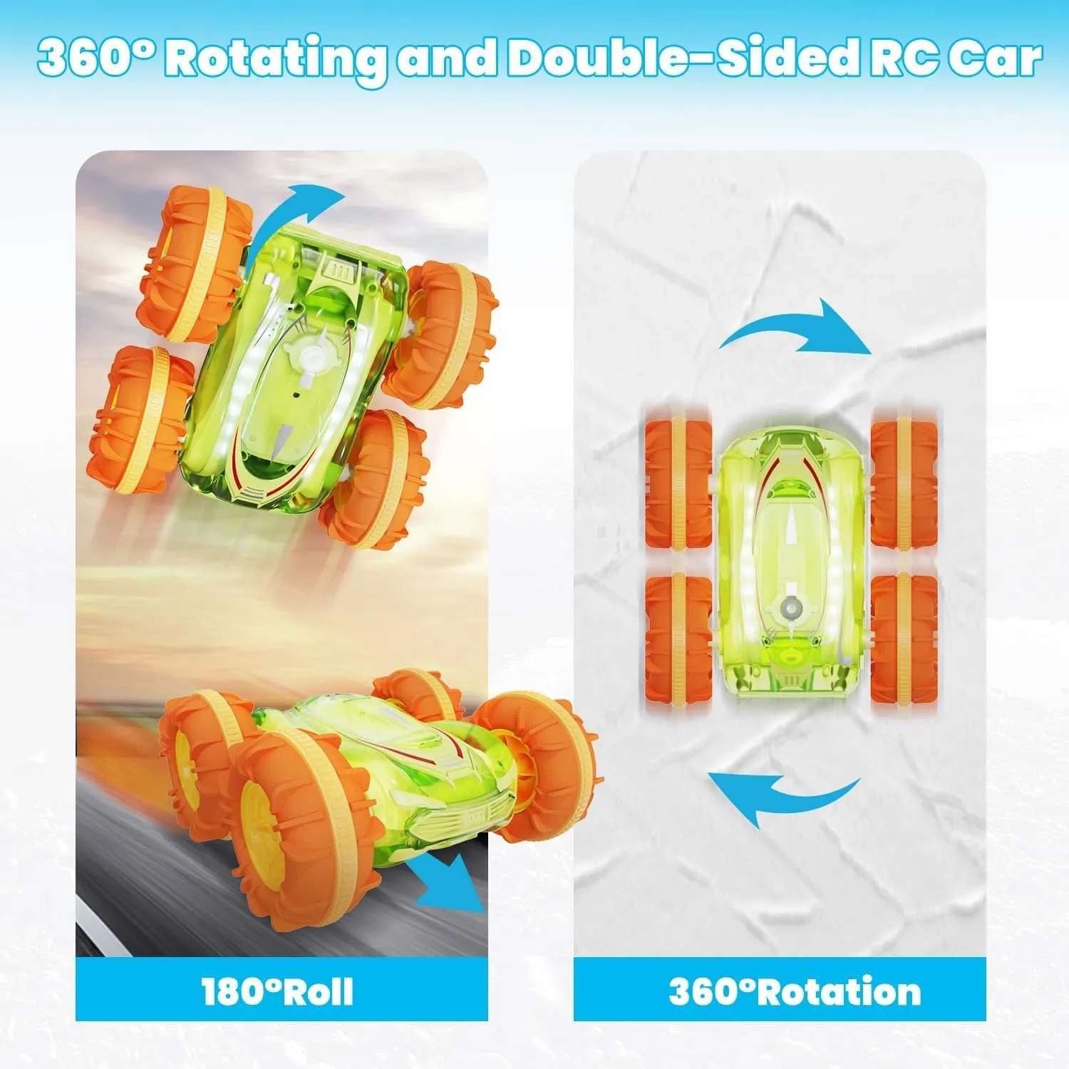 Amphibious Remote Control Car, 4WD RC Stunt Cars Waterproof 360°Rotation Gesture Drift Car with Lights, 2.4Ghz All Terrain Pool Land Toys Gift for 6-14 Ages Kids Boys Girls (Transparent Green)