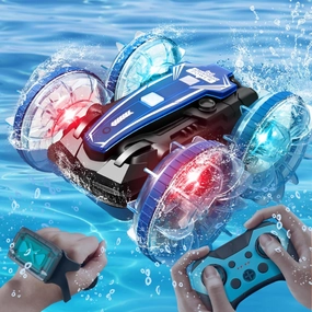 Amphibious RC Car for 8-10 Year Old Kids,Gesture Remote Control Car Boat with Waterproof Remote, 2.5 GHz All Terrain Remote Control Vehicle with LED Lights Water Beach Pool Toy