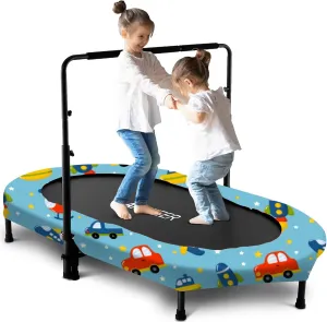 ANCHEER 56" Double Kids Trampoline with Adjustable Handlebar, 220lbs Capacity - Indoor/Outdoor Foldable Jumper for 2  Users (ASTM Certified)
