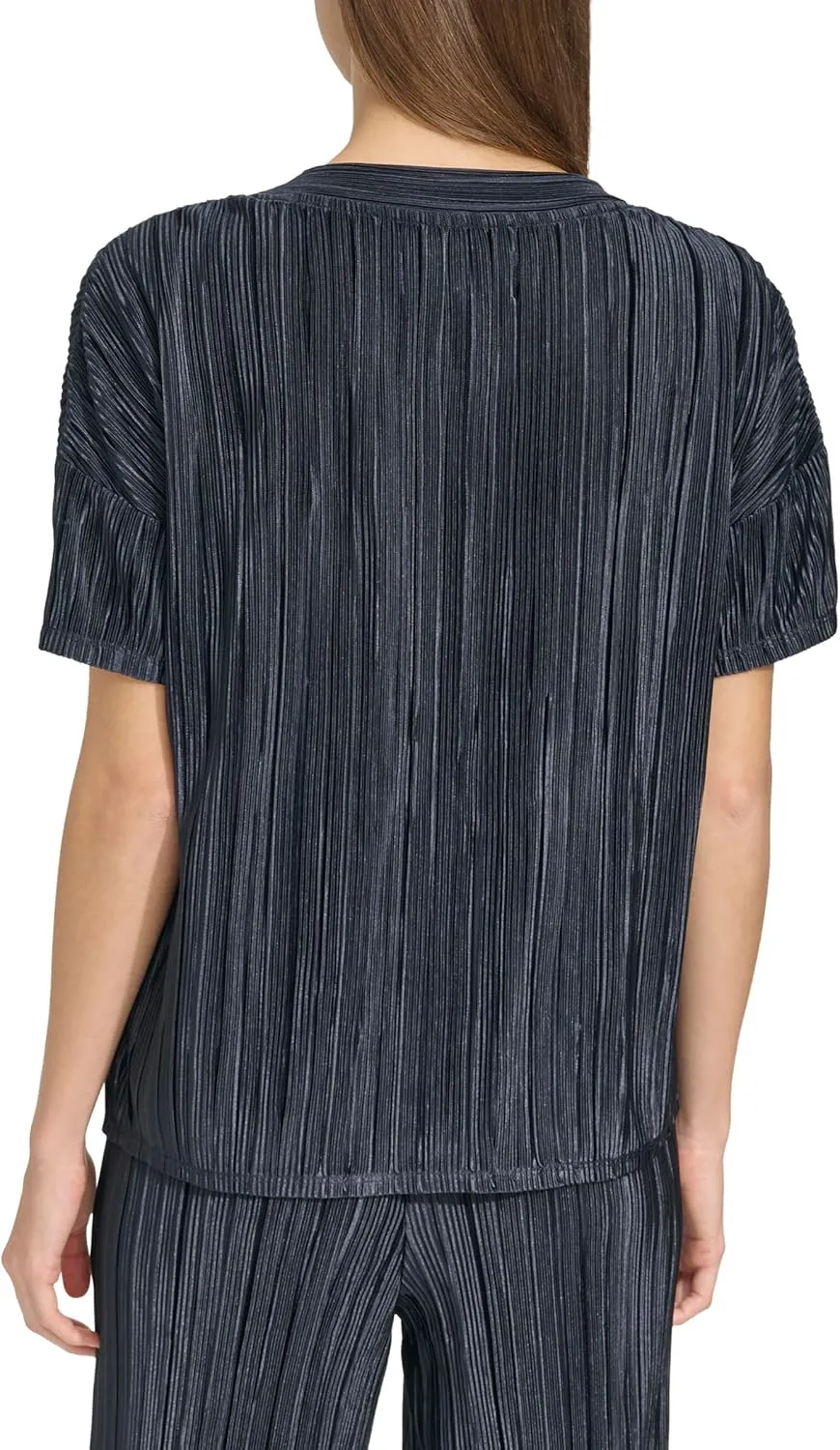 Andrew Marc Womens Short-sleeve Boxy Plisse Top