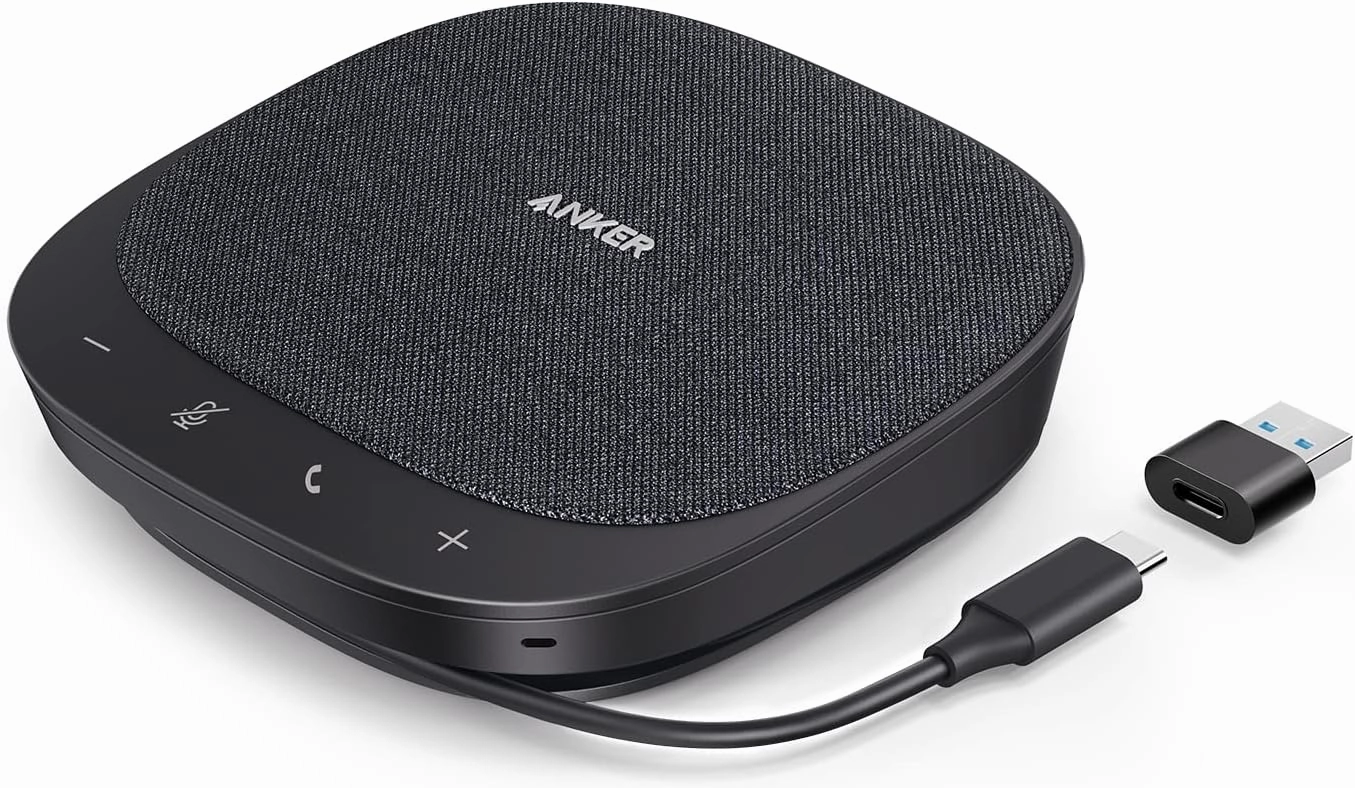 Anker PowerConf S330 USB Speaker, Conference Speaker for Home Office, Smart Voice Filter, Plug & Play, 4 Microphones for 360° Room Coverage, Clear Sound Profile