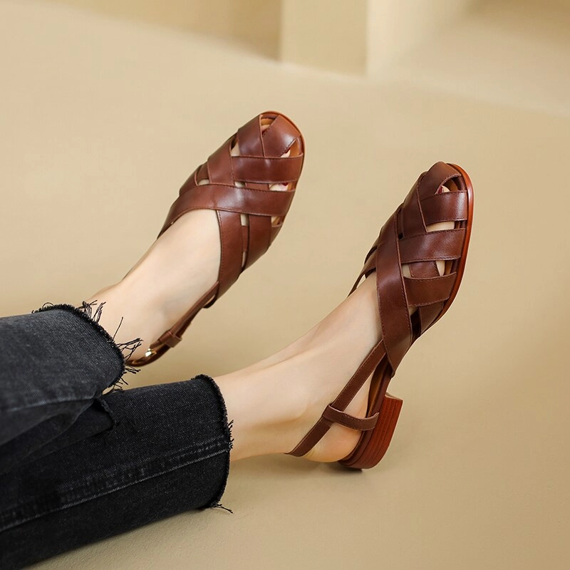 Antmvs Women sandals natural leather 22-25cm cowhide pigskin full leather luxury retro Knitted Gladiator sandals women summer shoes