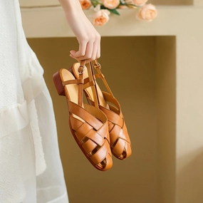 Antmvs Women sandals natural leather 22-25cm cowhide pigskin full leather luxury retro Knitted Gladiator sandals women summer shoes
