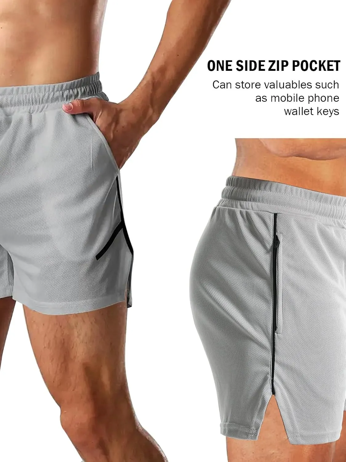 Aolesy Mens Workout Shorts with Zip Pocket 5" Lightweight Gym Running Shorts Linerless Bodybuilding Athletic Shorts