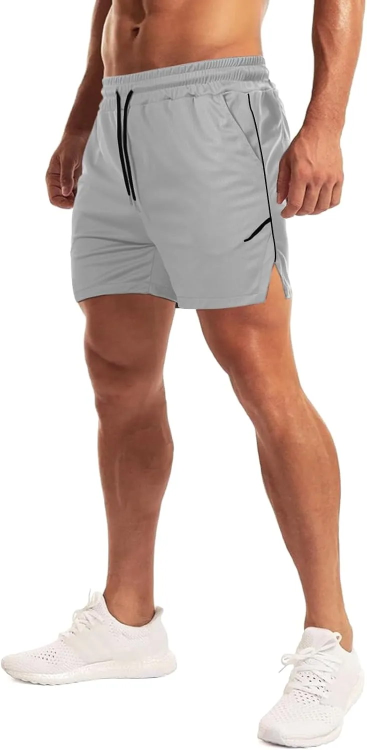 Aolesy Mens Workout Shorts with Zip Pocket 5" Lightweight Gym Running Shorts Linerless Bodybuilding Athletic Shorts
