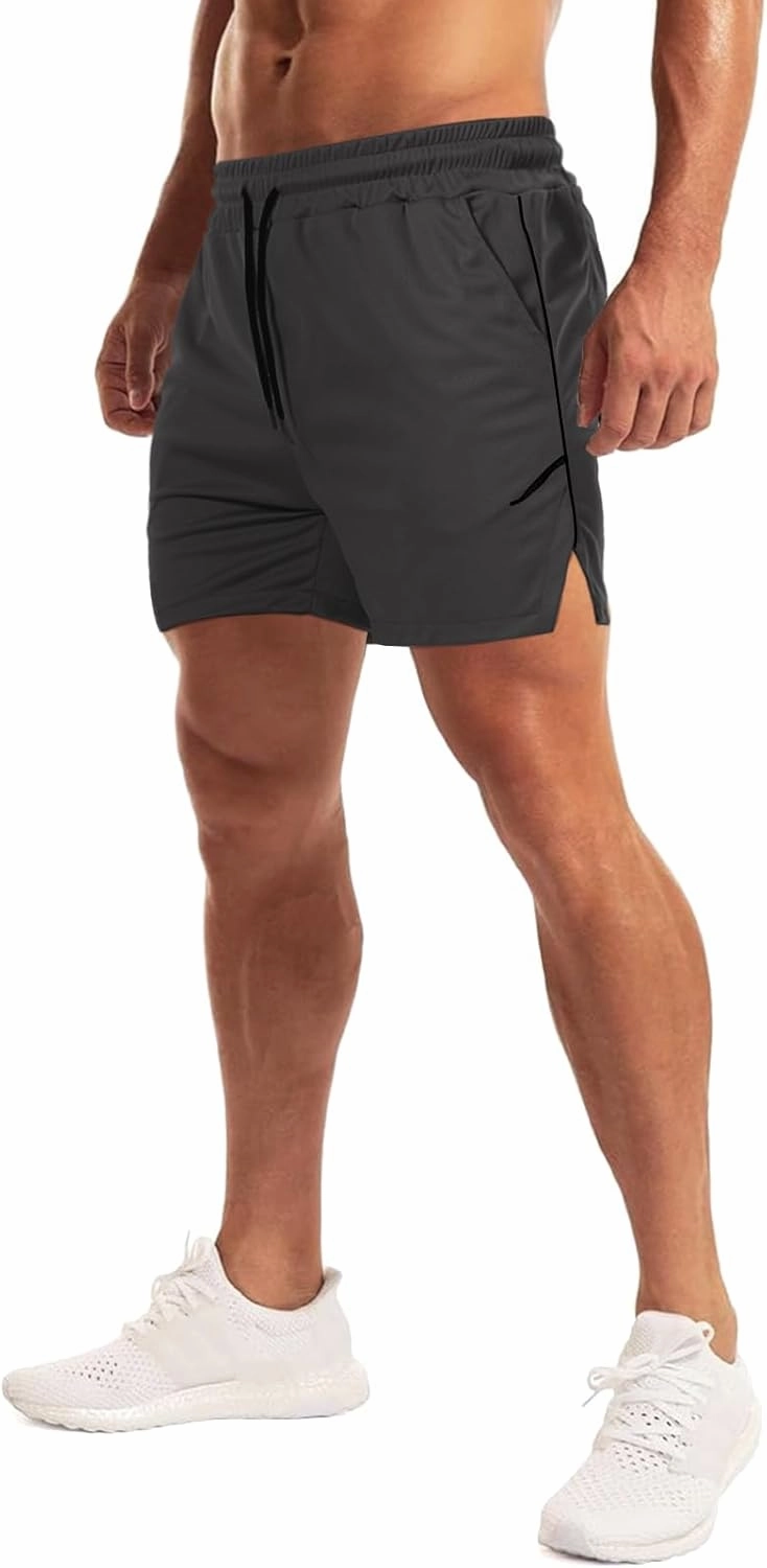 Aolesy Mens Workout Shorts with Zip Pocket 5" Lightweight Gym Running Shorts Linerless Bodybuilding Athletic Shorts