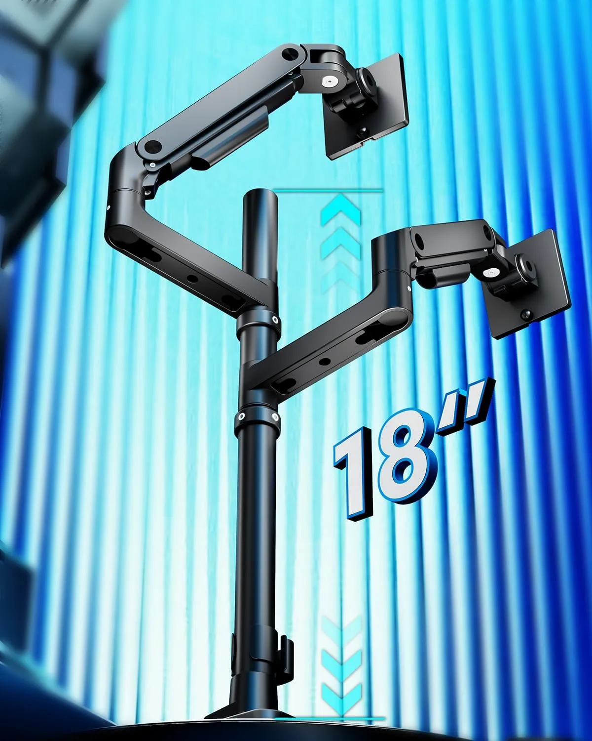 ARES WING Dual Monitor Arm for Ultrawide Heavy Duty Curved Monitor Stacking, Fits 17-49 Inch, Vertical Gas Spring Double Monitor Mount with USB, Adjustable Dual Monitor Mount for Desk, Black