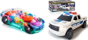 ArtCreativity Light Up Transparent Car & Police Car Pickup Truck w Light & Sirens