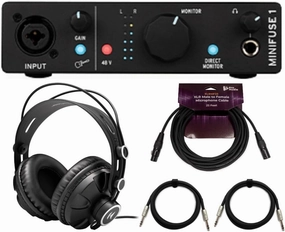 Arturia MiniFuse 1 USB-C Audio Interface (Black) Bundle with Studio Monitor Headphones, XLR Cable, and TRS Cable (2-Pack) (5 Items)