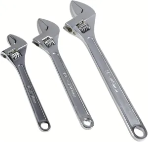 ATE Pro. Tools - 3pc Adjustable Wrench Set, Chromed Plated, Forged, Heat Treated, Cr-V Steel, Industrial Grade, Accurate Jaw Scale, 15" inch, 18" inch, 24" inch Adjustable Wrench
