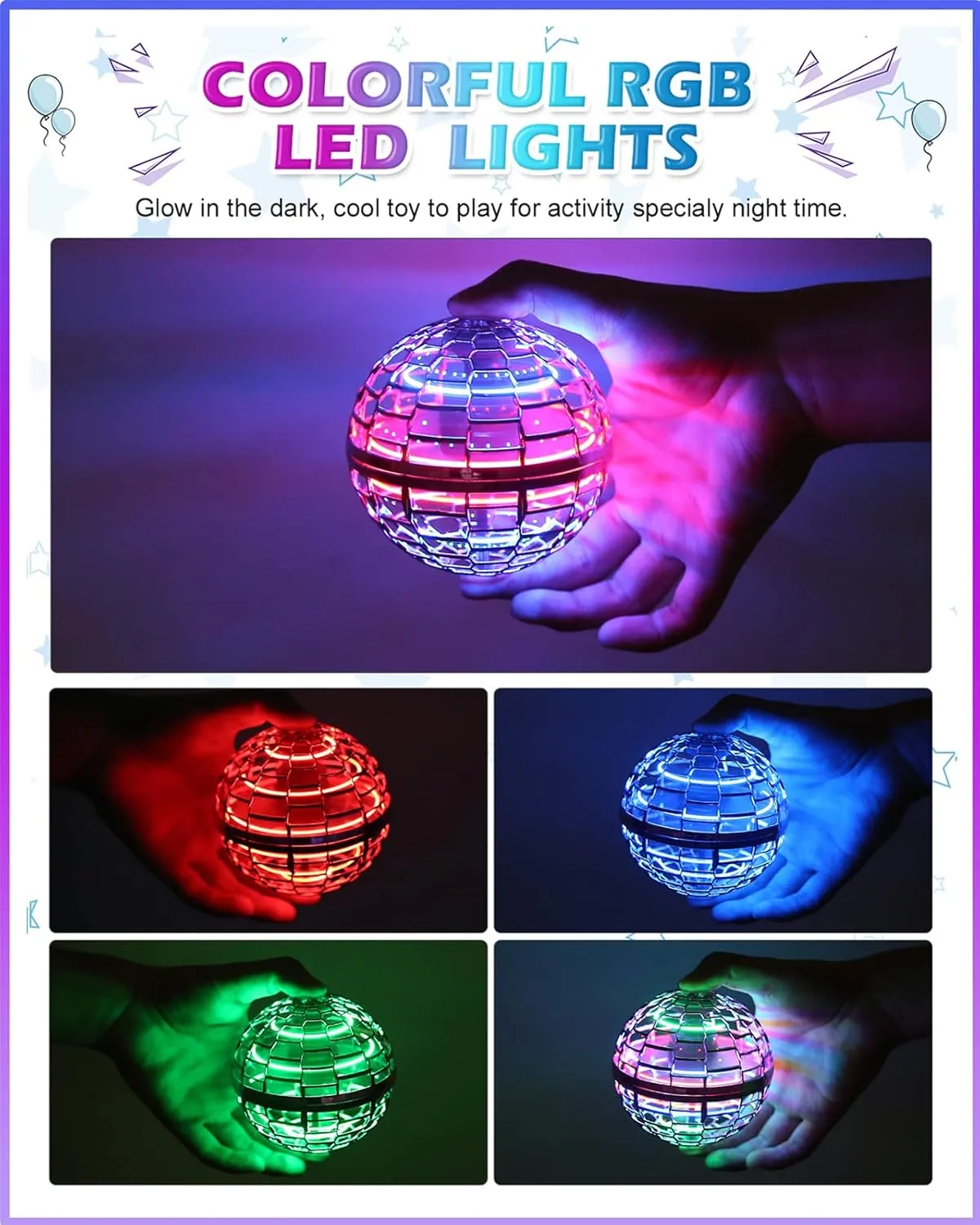 ATHLERIA Gold Magic Flying Orb Ball with Lights,Cool Stuff Gadgets Birthday Gifts Toys for Boy Girl Teens,Helicopter Mini Drone for Kids,Hover Boomerang Ball,Flying Spinner
